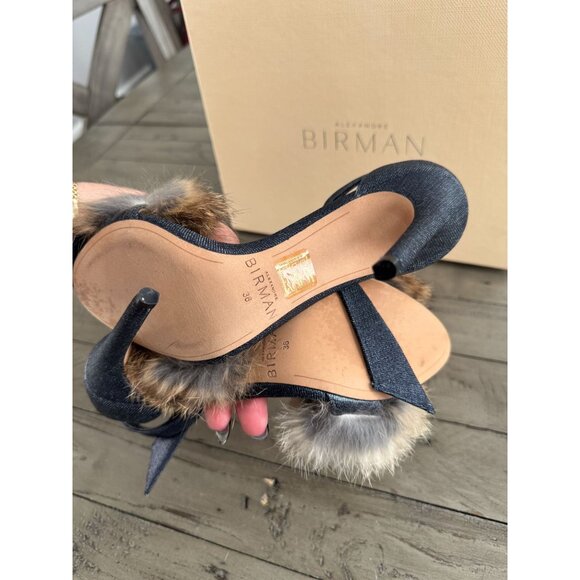 Alexandre Birman Clarita 100 Rabbit Fur Denim Sandals Heels Tie Size 36 6 - Picture 9 of 10